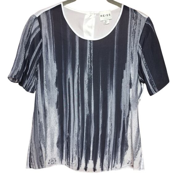 REISS Women's Chiffon Satin monocromatic artsy design button down back top - Picture 2 of 5